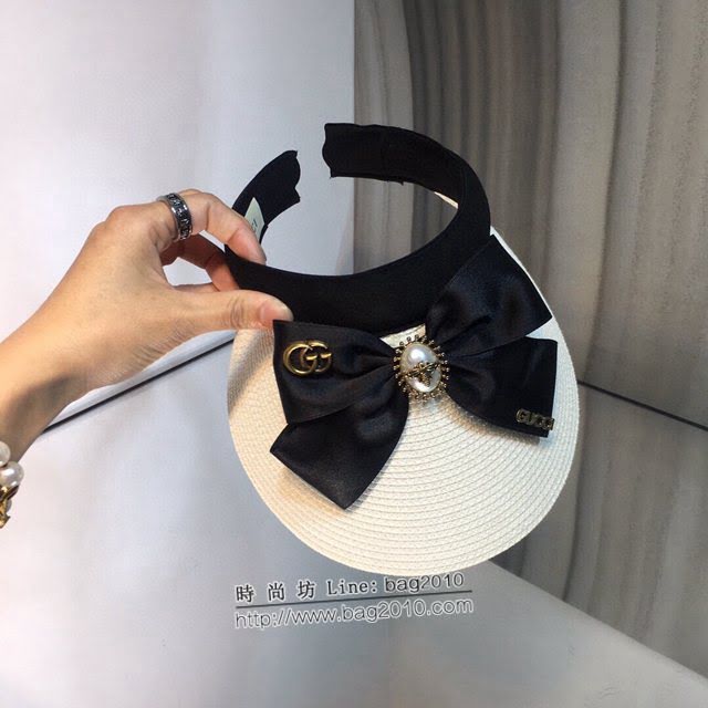 Gucci新款女士帽子 古馳蝴蝶結裝飾春夏系列草帽空頂帽  mm1238